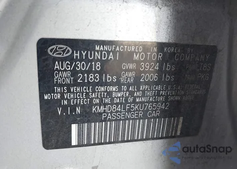 2019 Hyundai Elantra Sel из США, поврежденный, VIN KMHD84LF5KU765942